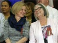 Premier Rachel Notley (left) and Audrey Poitras president, Metis Nation of Alberta, attend a signing ceremony at the Alberta legislature on Wednesday, Feb. 1, 2017.