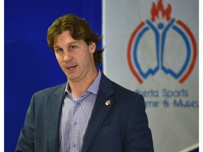 Retired Edmonton Oilers captain Ryan Smyth was one of 11 athletes, along with one team, inducted into the Alberta Sports Hall of Fame, which is celebrating its 60th anniversary in Edmonton, Monday, Feb. 27, 2017. (Ed Kaiser)