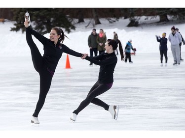 Members of synchronized figure skating team the Edmonton Edge perform during the Silver Skate Festival in Hawrelak Park, in Edmonton Sunday Feb. 12, 2017. Photo by David Bloom