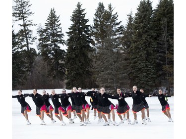 Members of synchronized figure skating team the Edmonton Ice Eclipse perform during the Silver Skate Festival in Hawrelak Park, in Edmonton Sunday Feb. 12, 2017. Photo by David Bloom