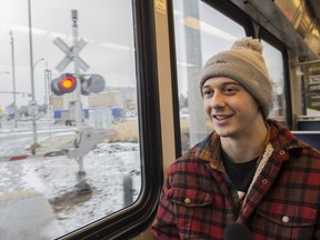 Stephane Briand rides the LRT to NAIT, where he is studying Forestry. The Metro Line has been granted permission to travel at 50 Km/h through intersections on Feb. 19, 2017. The newest train line has been plagued by delays and system issues.