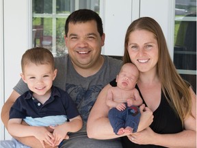 Steve Beck and Ashley Beck with their children Daxton, 3, and Blayne, eight months, at their Hay River, N.W.T., home. Blayne was born significantly premature, forcing the family to stay in Edmonton while he received life-saving medical care. Fortunately, they were able to stay in Valour Place at 11109 111 Ave. in Edmonton, saving the family financially while allowing them to be there when their infant son needed them most.