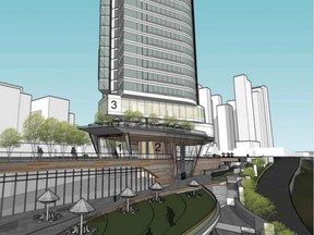 The Alldritt Group is proposing a thin 80-storey tower at the edge of the river valley on Jasper Avenue west of 96 Street.