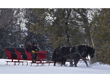 The horse drawn sleigh ride crew getting warmed up for the Silver Skate Festival which started Friday in Edmonton, Friday, February 10, 2017. Ed Kaiser/Postmedia (Standalone Photo)
