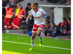 Netan Sansara participates in a Norwegian First Divison game with Fredrikstad in 2016. Sansara signed with FC Edmonton on Thursday, Feb. 9, 2017.