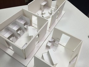 A model of the proposed safe injection sites shows where people will be welcomed, given space to privately inject, then relax. A nurse and other staff will be there to build relationships and help get people into treatment when they are ready.