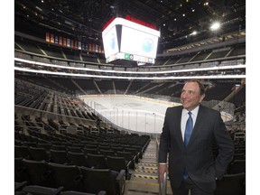 NHL Commissioner Gary Bettman poses for a photo during his first time inside a fully built Rogers Place in Edmonton on Tuesday, March 14, 2017. (David Bloom)