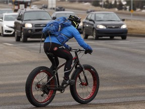 Few cyclists brave the roads in Terwillegar-Riverbend.