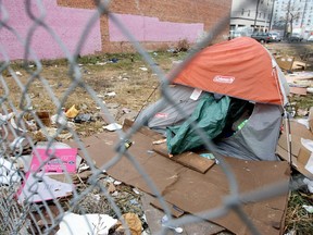 File photo of a homeless encampment in Edmonton. A local church says it has nothing to do with a plan by three far-right groups to distribute food to the homeless near its property.