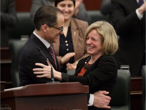 Alberta Finance Minister Joe Ceci and Premier Rachel Notley during the tabling of the provincial budget at the Alberta Legislature in Edmonton on March 16, 2017. Ian Kucerak / Postmedia