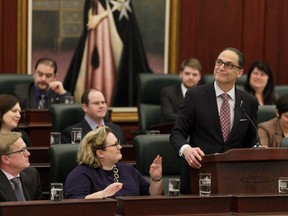 Alberta Finance Minister Joe Ceci during the tabling of the provincial budget at the Alberta legislature in Edmonton on March 16, 2017.