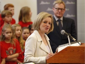 Alberta Premier Rachel Notley announced new school construction projects, including six in Edmonton, while at Woodhaven Middle School in Spruce Grove.