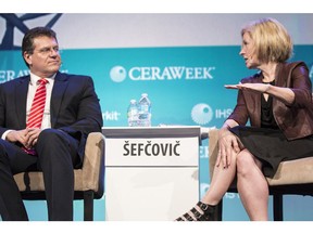 Alberta Premier Rachel Notley at CERAWeek on Monday, March 6, 2017, in Houston. Her panel was entitled "The new equation for energy and the environment" and also participating was Maroš Šefcovic, VP of the European Commission, Energy Union.