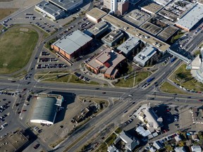 Ariel photo of Northern Alberta Institute of Technology (NAIT) at 11762-106 St., in Edmonton, Alberta. Photo taken looking 107 St., and Princess Elizabeth Ave.