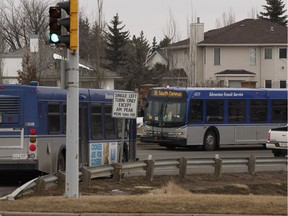 Buses run through congested rush hour traffic at the intersection of Terwillegar Drive and 40 Avenue in Edmonton on Friday, March 24, 2017.