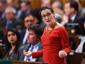 Foreign Affairs Minister Chrystia Freeland responds to a question during question period in the House of Commons on Parliament Hill in Ottawa on Monday, March 6, 2017.