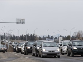 Congrested rush hour traffic is seen at the intersection of Terwillegar Drive and 40 Avenue in Edmonton on Friday, March 24, 2017.