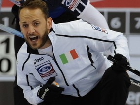 Italy skip Joel Retornaz at the 2015 world men's curling championship.