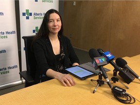 Dr. Joanna Oda, medical officer of health with the Edmonton zone, Alberta Health Services, speaks to reporters about the mumps outbreak declared on March 28, 2017 in Edmonton.