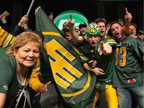 Fans sing the Eskimo fight song during the Edmonton Eskimos' Grey Cup party at the Expo centre in Edmonton November 29, 2015.