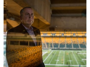 Edmonton Eskimos President and CEO Len Rhodes poses for a photo at Commonwealth Stadium in Edmonton on August 26, 2015. Rhodes was diagnosed with prostate cancer in Novermber.