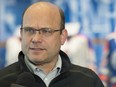 Edmonton Oilers general manager Peter Chiarelli speaks with the media after the NHL trade deadline on March 1, 2017, at Rogers Place.