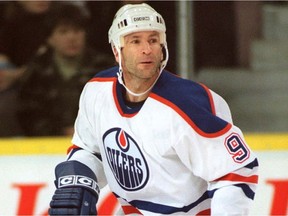 Edmonton Oilers forward Glenn Anderson skates up the ice during a game in February 1996 in Edmonton.