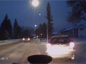 Edmonton police were asking the public to help identify the driver of this silver Pontiac Wave with a seven-digit Alberta licence plate that starts with a 'B' seen in this footage taken from a dashboard camera after a vicious road rage incident in Edmonton, Alta., on March 7, 2017.