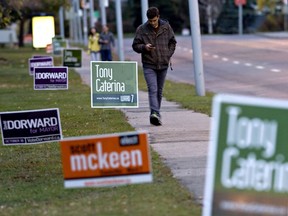 Municipal election signs at Borden Park in Edmonton, Alberta.