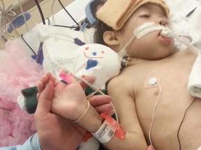 A photograph of Serenity, taken on Sept. 24, 2014, at the Stollery Children's Hospital in Edmonton by her mother. The little girl died three days later after being removed from life support.