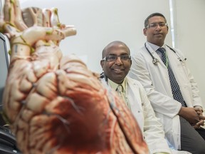 From left, cardiologist Gavin Oudit and Ratnadeep Basu, a resident physician of the  University of Alberta  researched a groundbreaking new drug therapy that will be on the market in the next few years for cardiac patients.