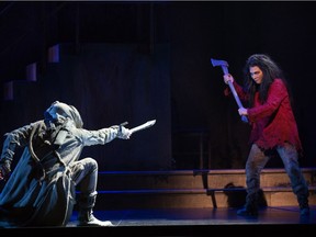 Geoffrey Sirett as Orest and Elizabeth Blancke-Biggs as Elektra in the Edmonton Opera's production of Richard Strauss's Elektra.