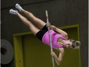 Paige Ridout practices pole vaulting during the Bears and Pandas track and field practice on Wednesday January 18, 2017 in Edmonton.