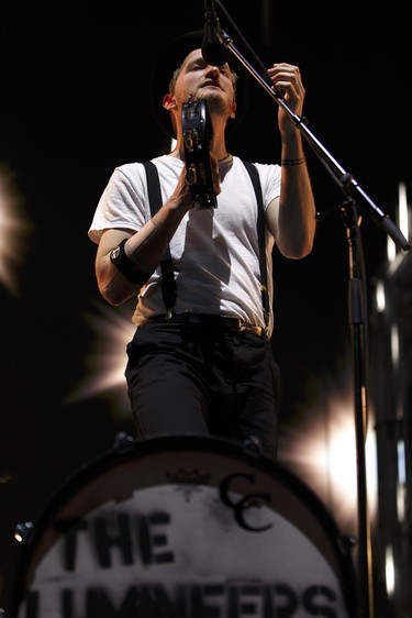 Drummer Jeremiah Fraites  of The Lumineers performs with the band at Rogers Place in Edmonton on Friday, March 31, 2017. Ian Kucerak / Postmedia