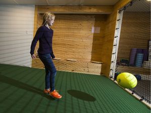 Laura Stevens has Cystic Fibrosis and the Children's Wish Foundation has granted her a wish to have a special soccer training area installed in her basement, taken on Sunday March 5, 2017 in Edmonton. 