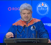At Thursday’s media avail, Todd McLellan gestures to emphasize his comment about just how many powerplay opportunities his Oilers have gotten lately. (For the record, just 14 over the last 9 games.)