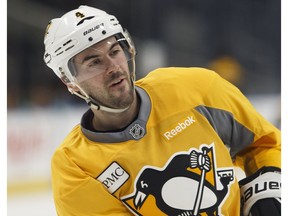 Pittsburgh's Justin Schultz skates during a Pittsburgh Penguins practice at Rogers Place in Edmonton ahead of a March 10 game versus the Edmonton Oilers on Thursday, March 9, 2017.