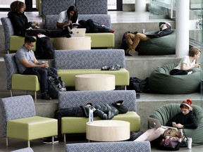 Students study in the University of Alberta Students Union Building, in Edmonton on Wednesday Oct. 19, 2016. On Wednesday the provincial government announced that it will continue a post-secondary tuition freeze through the 2017-18 academic year. Photo by David Bloom