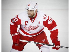 Detroit Red Wings Henrik Zetterberg against the Calgary Flames during NHL hockey in Calgary, Alta., on Friday, March 3, 2017.