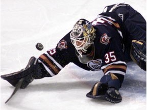 Edmonton Oilers goalie Tommy Salo in April 2001.