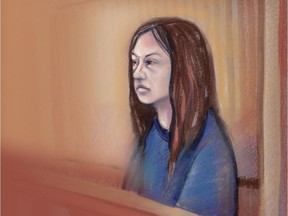 A courtroom sketch of Kirsten Lamb, who appeared in court Friday for sentencing in the beating death of her mother Sandra Lamb in 2010.