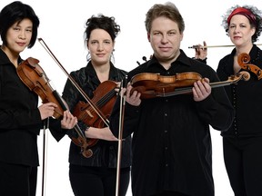 The Bozzini String Quartet, who will be headlining at this year's Now Hear This new music festival, include Alissa Cheung, left, Stéphanie Bozzini, Clemens Merkel and Isabelle Bozzini. The festival runs from March 14 to March 19.