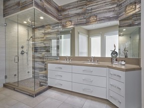 The master ensuite in Shelley's Glenora home features two different sets of Italian tile, giving the space an inviting look. Merle Prosofsky Photography