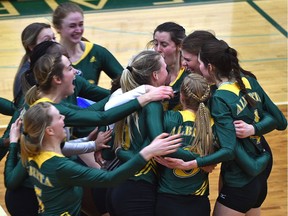 University of Alberta Pandas UBC Thunderbirds during the Canada West Women's Final Four volleyball tournament at the Saville Centre in Edmonton, Sunday, March 11, 2017.