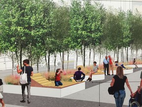 A rendering of what new street designs and wider sidewalks could bring to west Jasper Avenue.