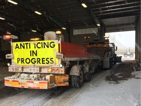 The truck used to apply anti-icing solution during a pilot project on some of Edmonton's arterial roads.
