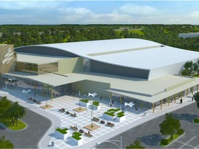 Drawing of Spruce Grove's proposed sports and event centre at the Yellowhead Highway and Century Road.