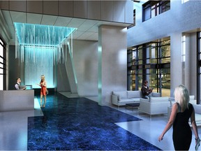 Drawing of the lobby in Edmonton's Encore condominium tower, a 43-storey building scheduled to be finished in fall 2019.