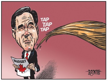 Finance Minister Bill Morneau delivers Federal Budget influenced by Donald Trump. (Cartoon by Malcolm Mayes)