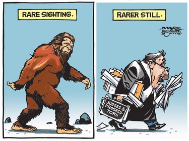 Judges and Presecutors are rarer than Bigfoot sightings. (Cartoon by Malcolm Mayes)